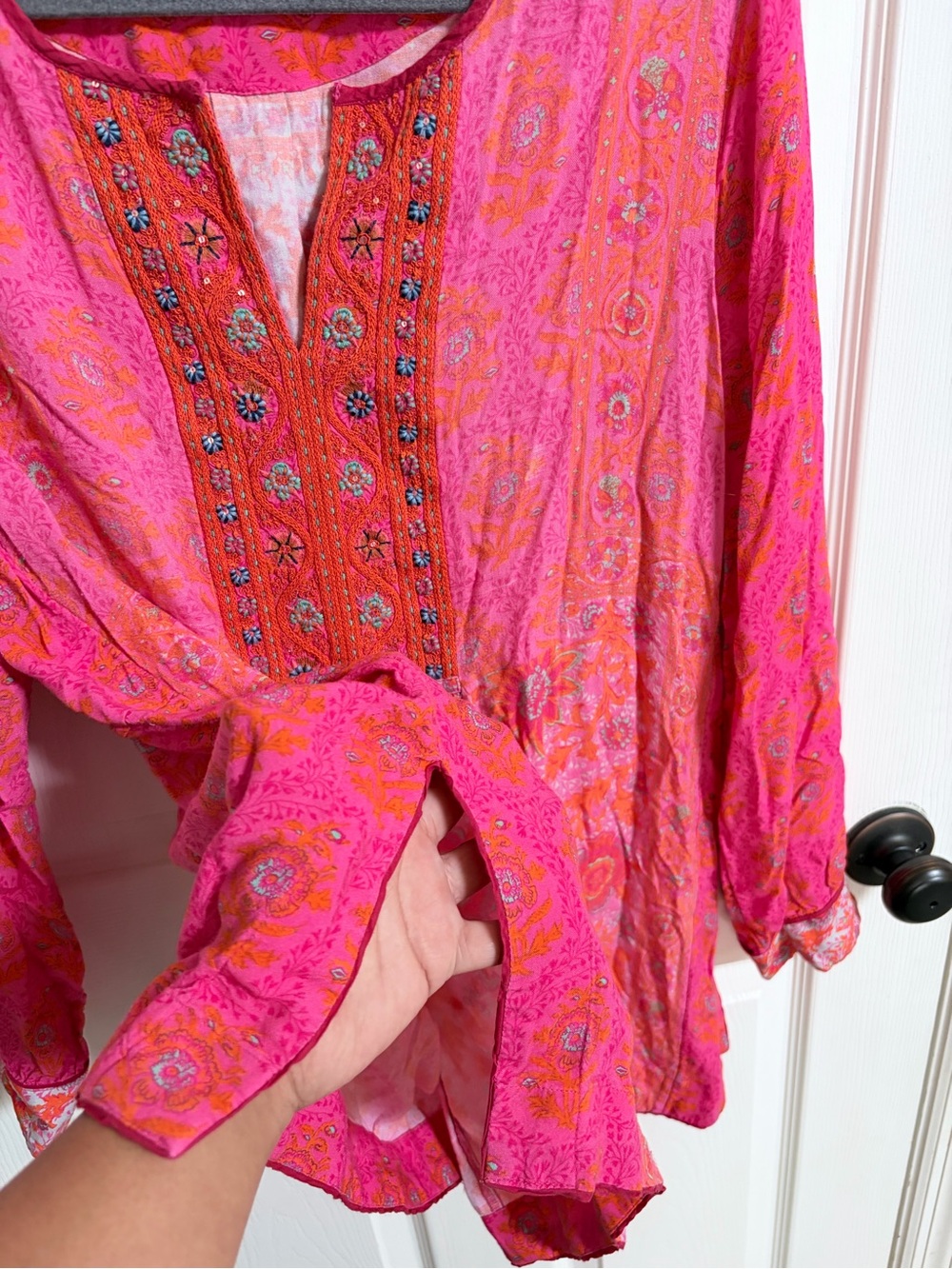 Soft Surroundings Pink Paisley Embroidered Boho Tunic, Boho, Size XL, - Picture 4 of 7